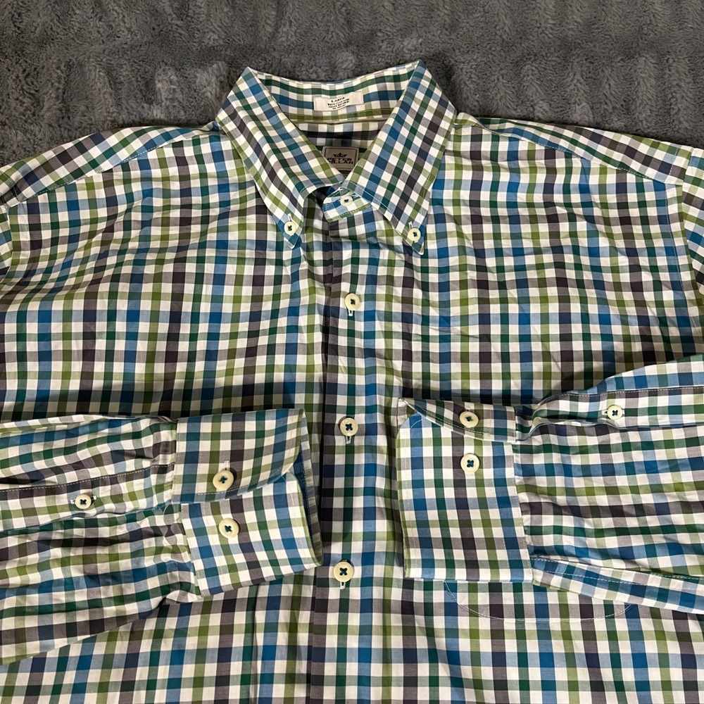 Peter Millar Mens Large Gingham Check Button‎ Down Long Sleeve Cotton Shirt
